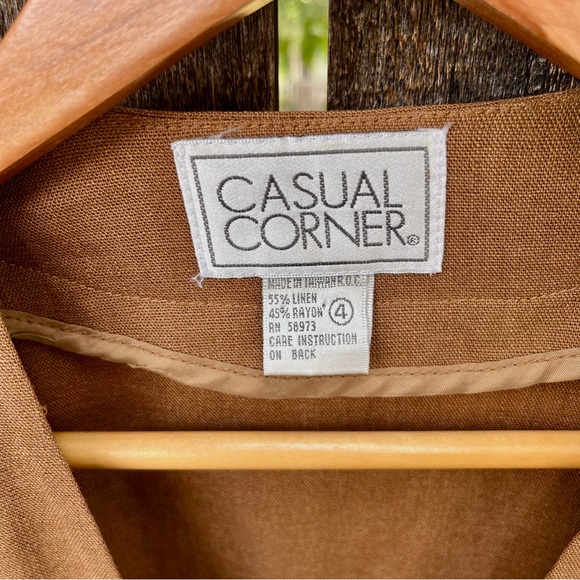 Casual Corner Brown Linen Rayon Collarless Button Blazer Jacket Sz 4 - Picture 2 of 10